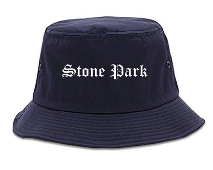 Stone Park Illinois IL Old English Mens Bucket Hat Navy Blue