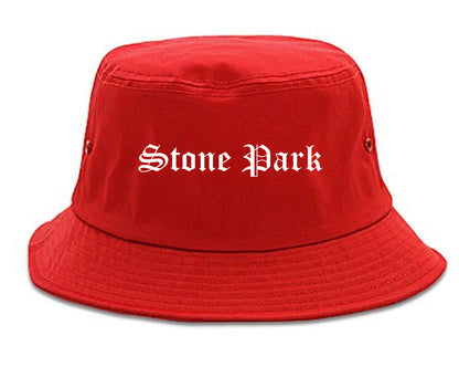 Stone Park Illinois IL Old English Mens Bucket Hat Red