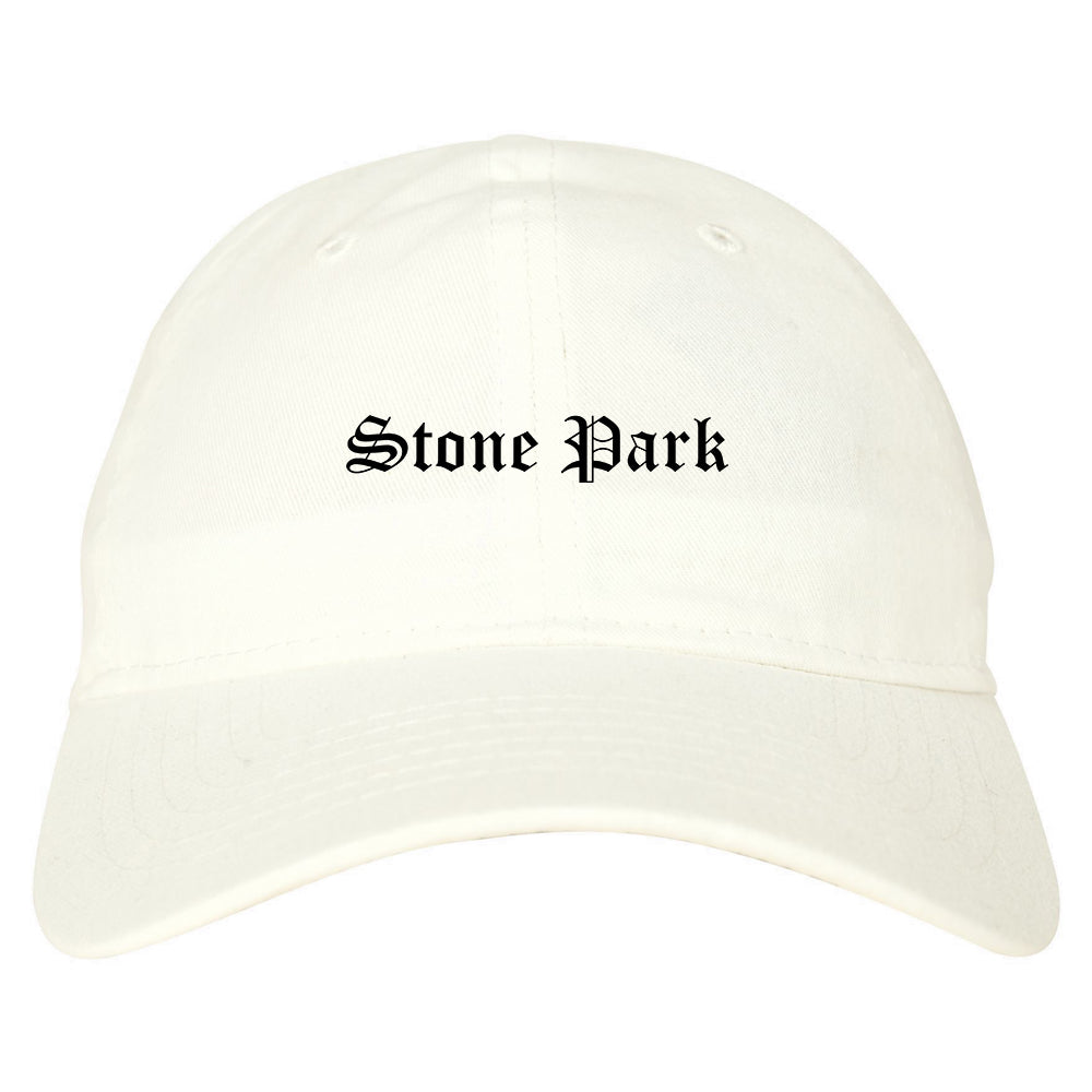 Stone Park Illinois IL Old English Mens Dad Hat Baseball Cap White