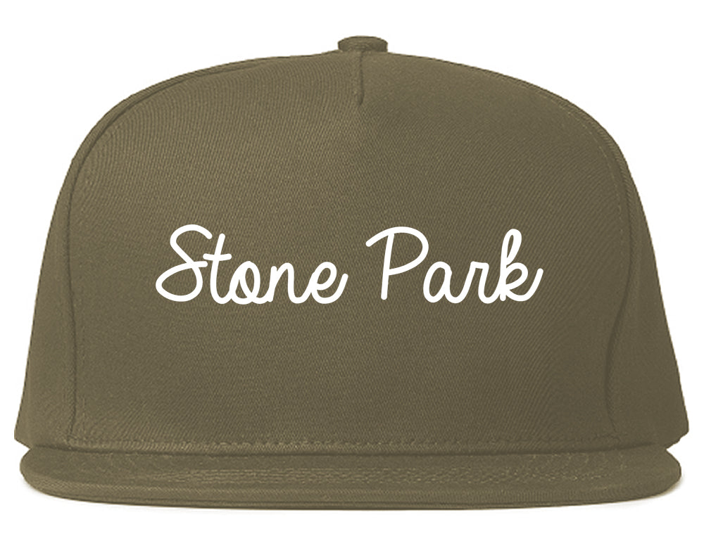Stone Park Illinois IL Script Mens Snapback Hat Grey