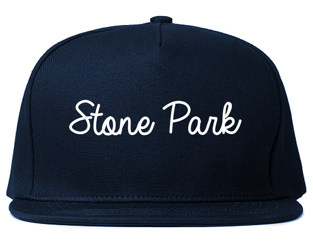 Stone Park Illinois IL Script Mens Snapback Hat Navy Blue