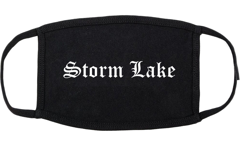 Storm Lake Iowa IA Old English Cotton Face Mask Black