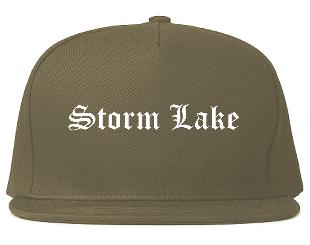 Storm Lake Iowa IA Old English Mens Snapback Hat Grey