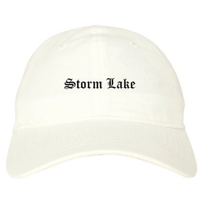 Storm Lake Iowa IA Old English Mens Dad Hat Baseball Cap White