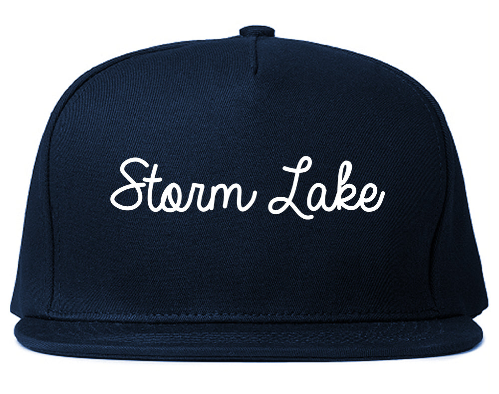 Storm Lake Iowa IA Script Mens Snapback Hat Navy Blue