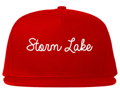 Storm Lake Iowa IA Script Mens Snapback Hat Red