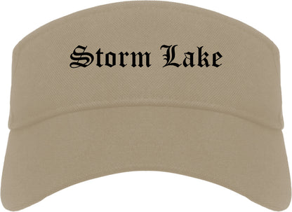 Storm Lake Iowa IA Old English Mens Visor Cap Hat Khaki