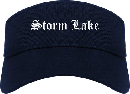 Storm Lake Iowa IA Old English Mens Visor Cap Hat Navy Blue