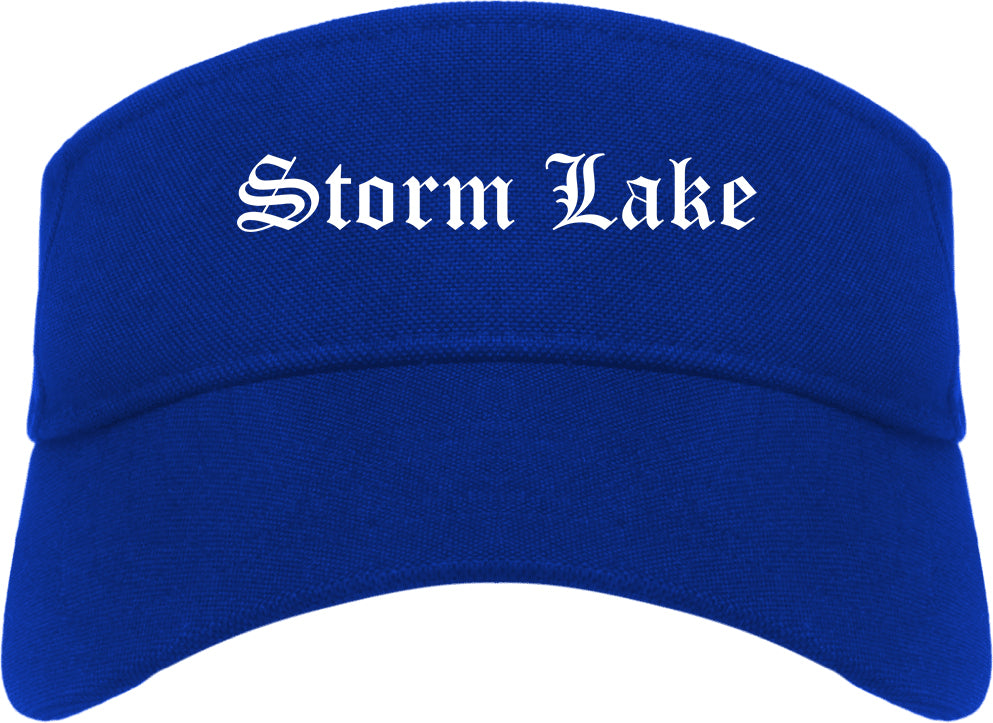 Storm Lake Iowa IA Old English Mens Visor Cap Hat Royal Blue