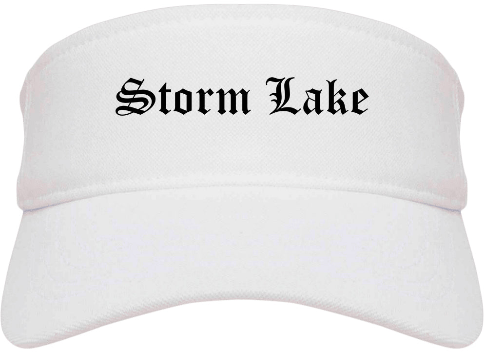 Storm Lake Iowa IA Old English Mens Visor Cap Hat White