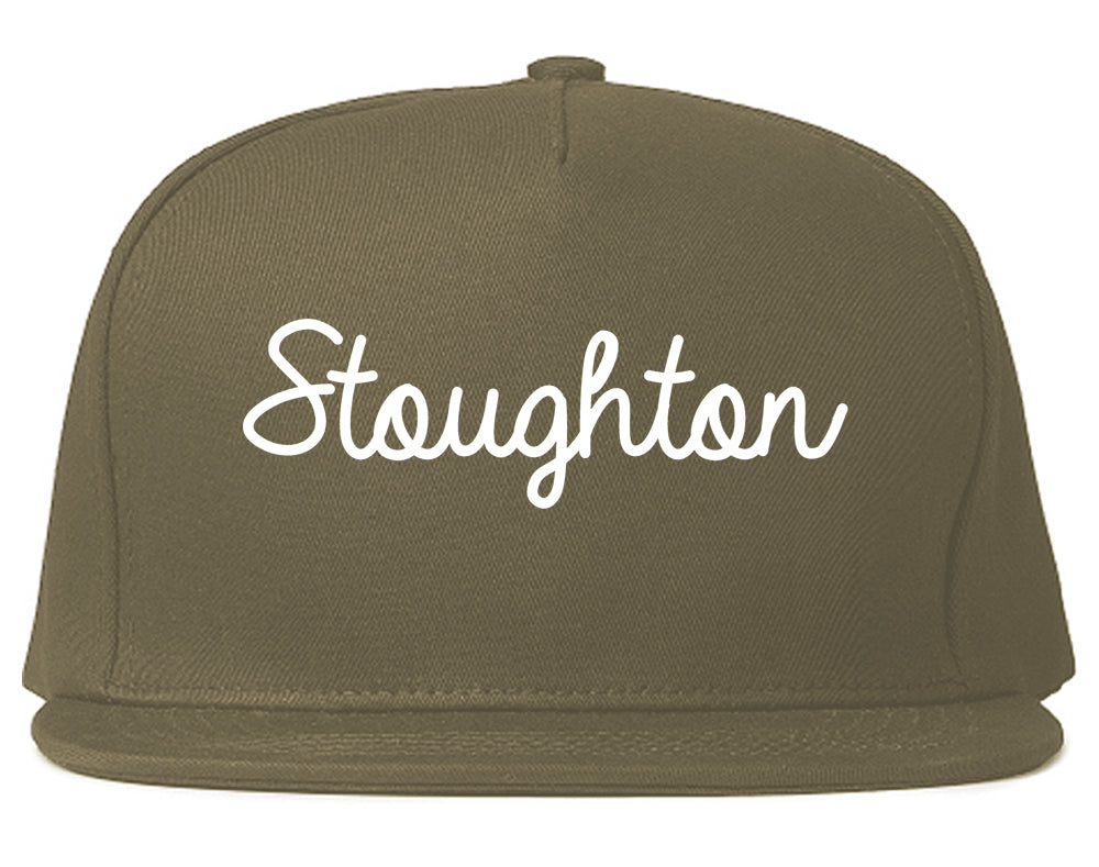 Stoughton Wisconsin WI Script Mens Snapback Hat Grey