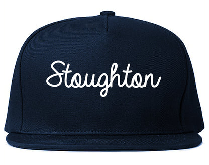Stoughton Wisconsin WI Script Mens Snapback Hat Navy Blue