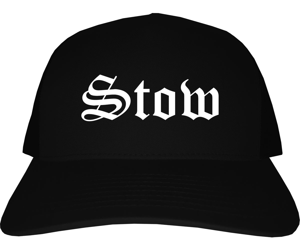 Stow Ohio OH Old English Mens Trucker Hat Cap Black