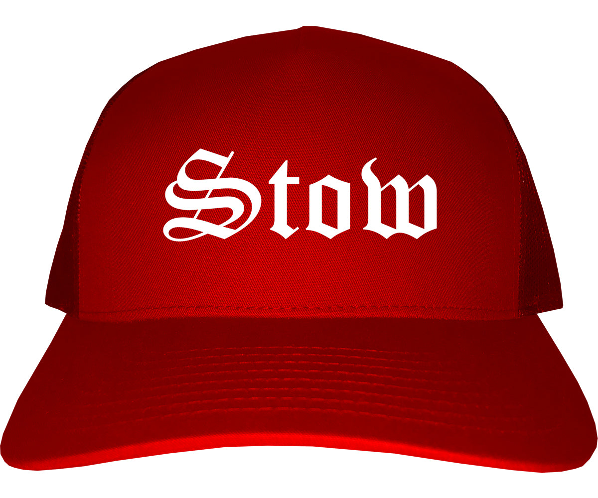 Stow Ohio OH Old English Mens Trucker Hat Cap Red