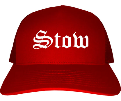 Stow Ohio OH Old English Mens Trucker Hat Cap Red