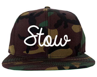 Stow Ohio OH Script Mens Snapback Hat Army Camo