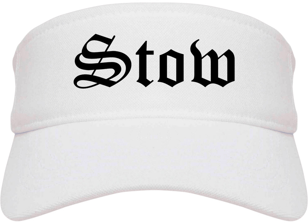 Stow Ohio OH Old English Mens Visor Cap Hat White