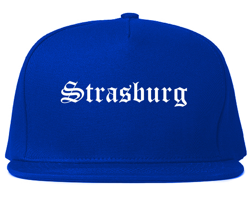 Strasburg Virginia VA Old English Mens Snapback Hat Royal Blue