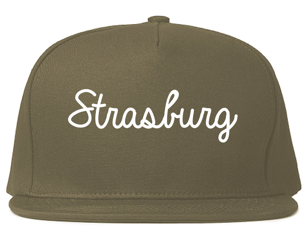 Strasburg Virginia VA Script Mens Snapback Hat Grey
