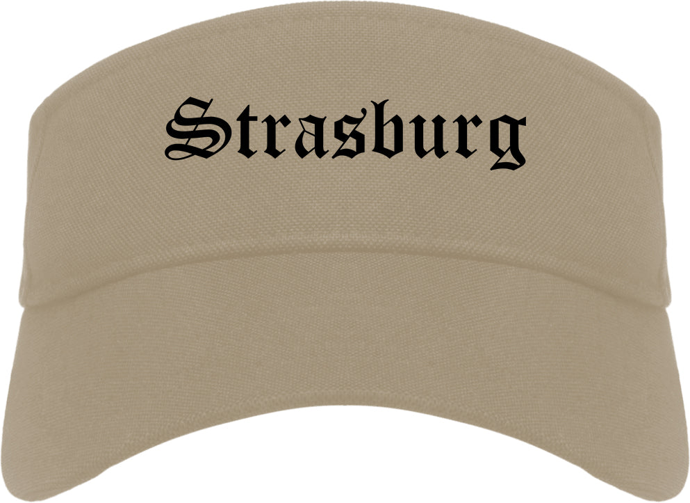 Strasburg Virginia VA Old English Mens Visor Cap Hat Khaki