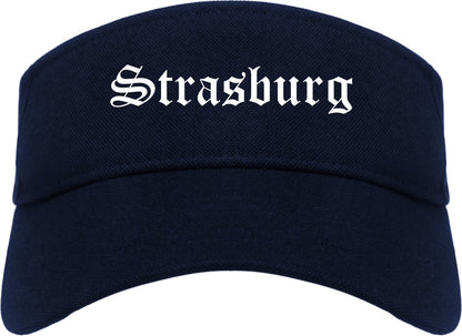 Strasburg Virginia VA Old English Mens Visor Cap Hat Navy Blue