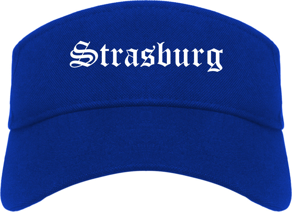 Strasburg Virginia VA Old English Mens Visor Cap Hat Royal Blue