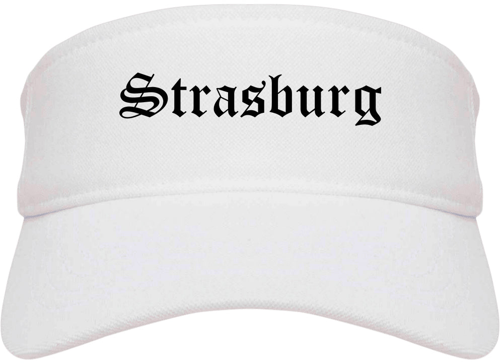 Strasburg Virginia VA Old English Mens Visor Cap Hat White