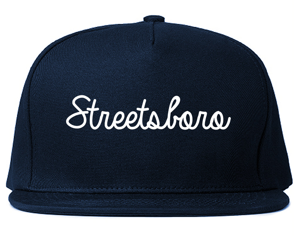 Streetsboro Ohio OH Script Mens Snapback Hat Navy Blue