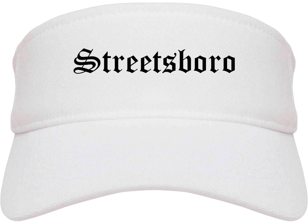 Streetsboro Ohio OH Old English Mens Visor Cap Hat White