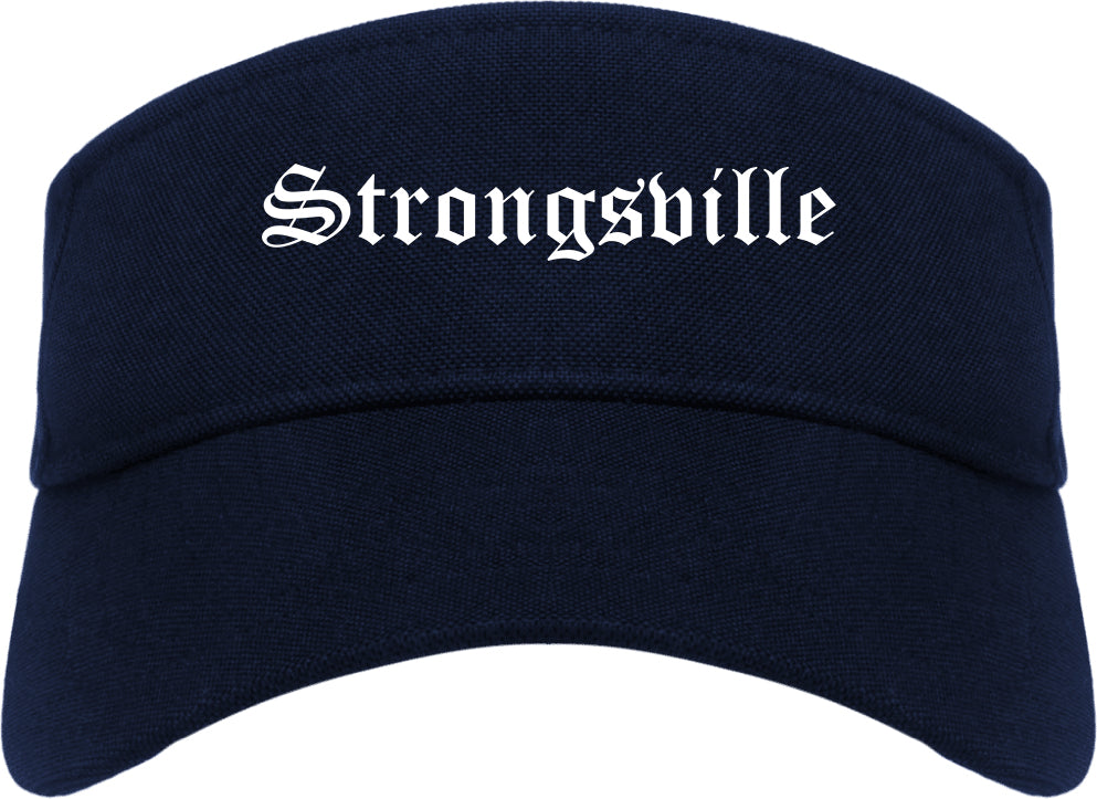 Strongsville Ohio OH Old English Mens Visor Cap Hat Navy Blue