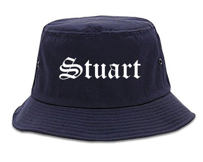 Stuart Florida FL Old English Mens Bucket Hat Navy Blue