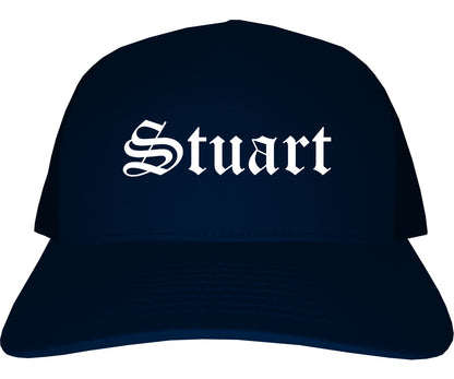 Stuart Florida FL Old English Mens Trucker Hat Cap Navy Blue