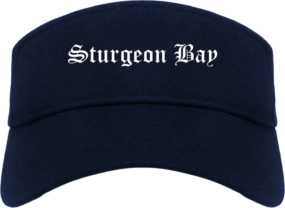 Sturgeon Bay Wisconsin WI Old English Mens Visor Cap Hat Navy Blue