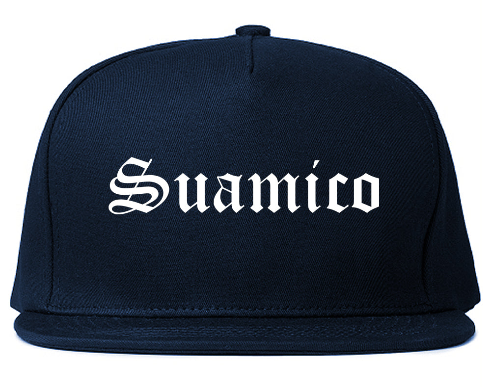 Suamico Wisconsin WI Old English Mens Snapback Hat Navy Blue