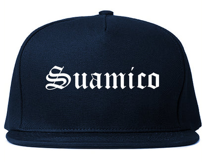 Suamico Wisconsin WI Old English Mens Snapback Hat Navy Blue