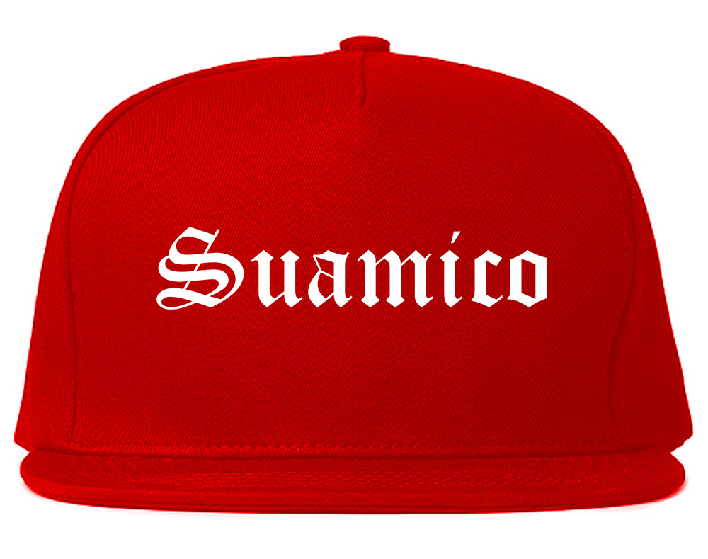 Suamico Wisconsin WI Old English Mens Snapback Hat Red