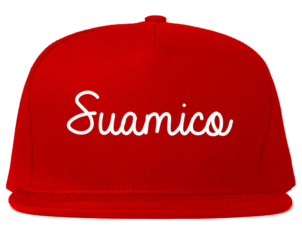 Suamico Wisconsin WI Script Mens Snapback Hat Red
