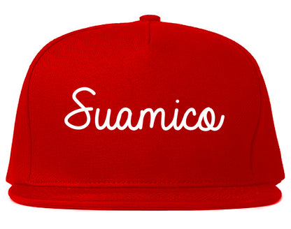 Suamico Wisconsin WI Script Mens Snapback Hat Red