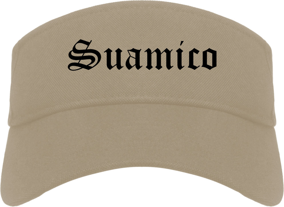 Suamico Wisconsin WI Old English Mens Visor Cap Hat Khaki