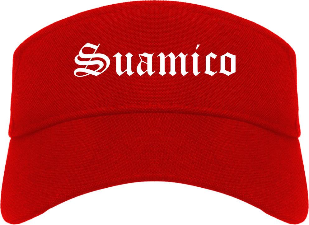 Suamico Wisconsin WI Old English Mens Visor Cap Hat Red