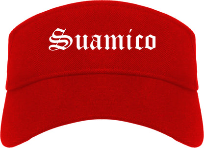 Suamico Wisconsin WI Old English Mens Visor Cap Hat Red