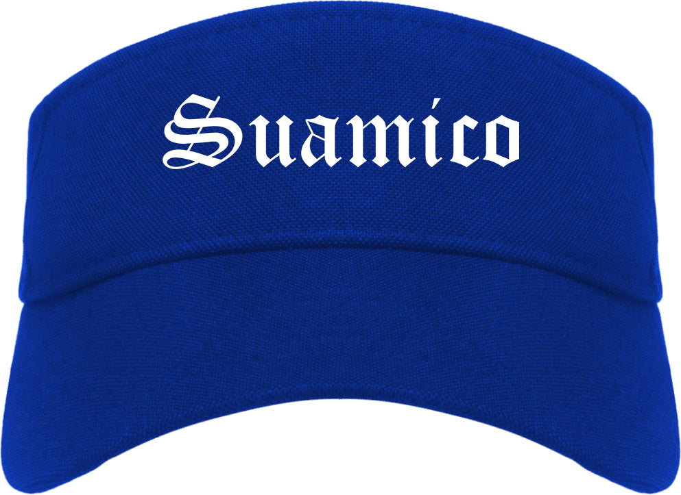 Suamico Wisconsin WI Old English Mens Visor Cap Hat Royal Blue
