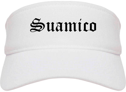Suamico Wisconsin WI Old English Mens Visor Cap Hat White