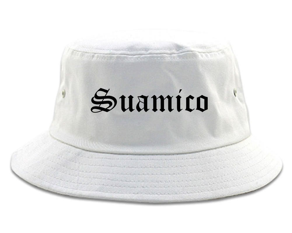 Suamico Wisconsin WI Old English Mens Bucket Hat White