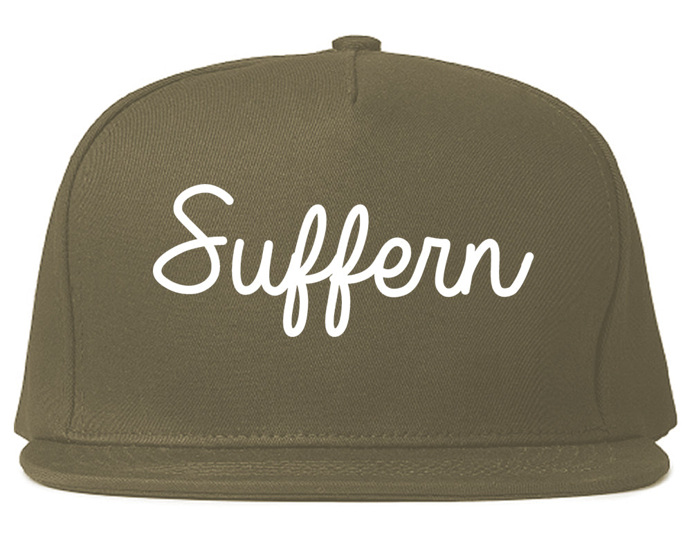 Suffern New York NY Script Mens Snapback Hat Grey