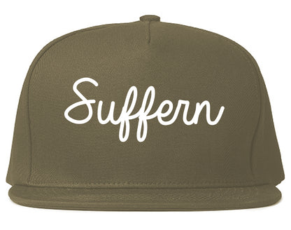 Suffern New York NY Script Mens Snapback Hat Grey