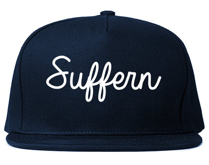 Suffern New York NY Script Mens Snapback Hat Navy Blue