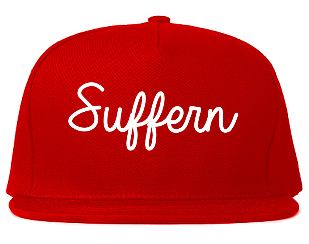 Suffern New York NY Script Mens Snapback Hat Red