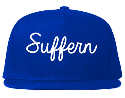 Suffern New York NY Script Mens Snapback Hat Royal Blue