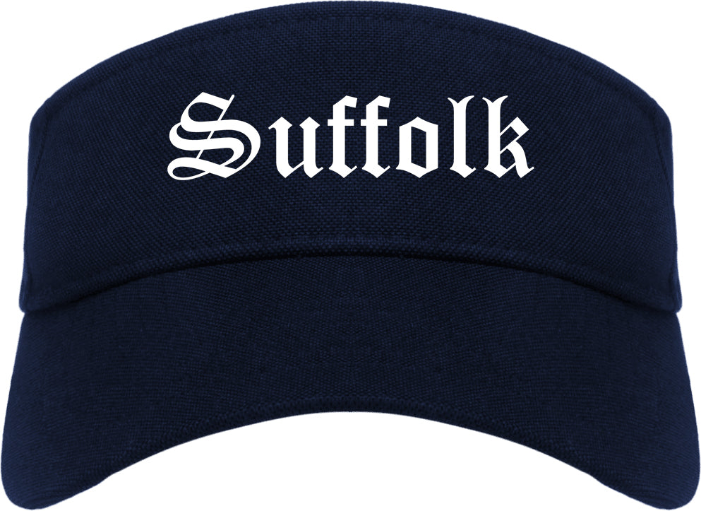 Suffolk Virginia VA Old English Mens Visor Cap Hat Navy Blue